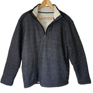 Orvis Mens Sherpa-Lined Quarter-Zip Pullover Warm Fleece Sweater Dark Gray Med